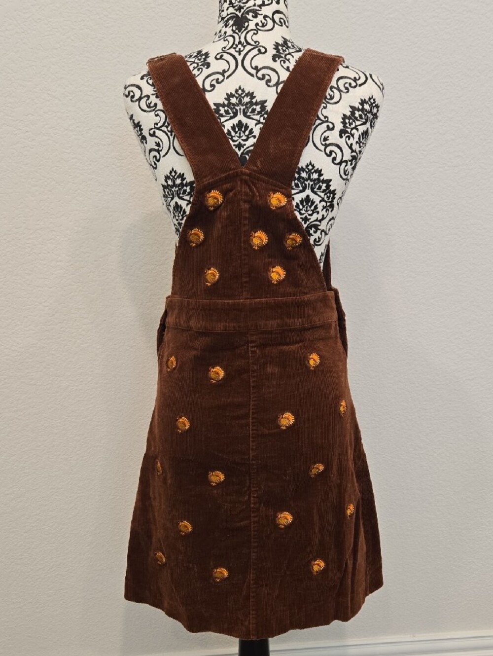 Kiel James Patrick Brown Corduroy Turkey Embroidered Jumper Dress - Picture 4 of 7
